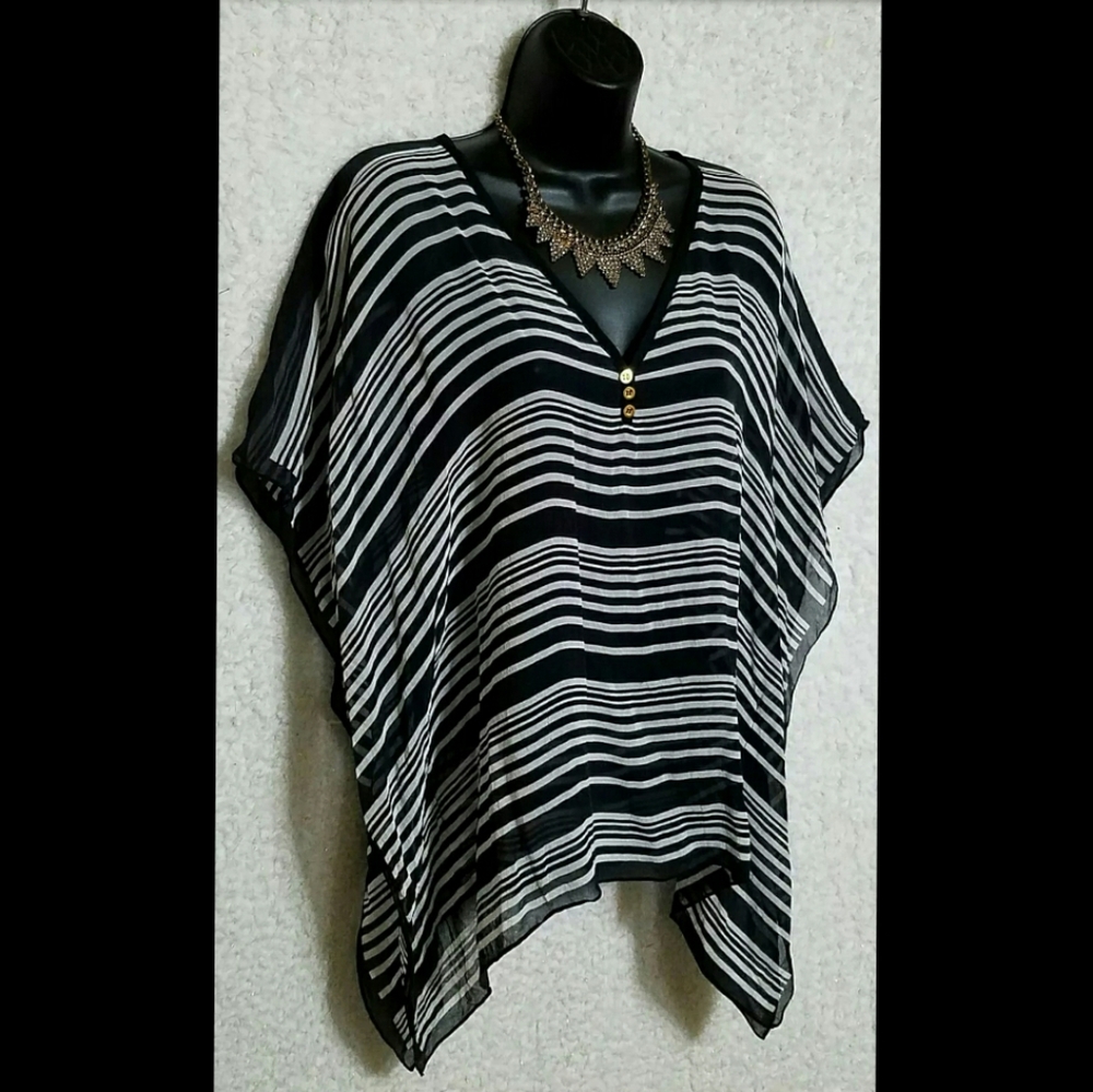 NWOT Talbots Silk Chiffon V Neck Poncho Sheer S/M - Picture 3 of 12